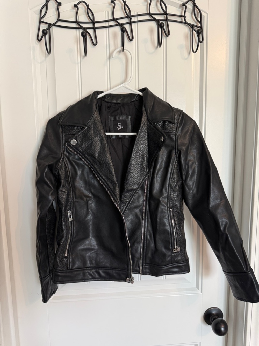 art class Black Faux Leather Moto Jacket for Kids